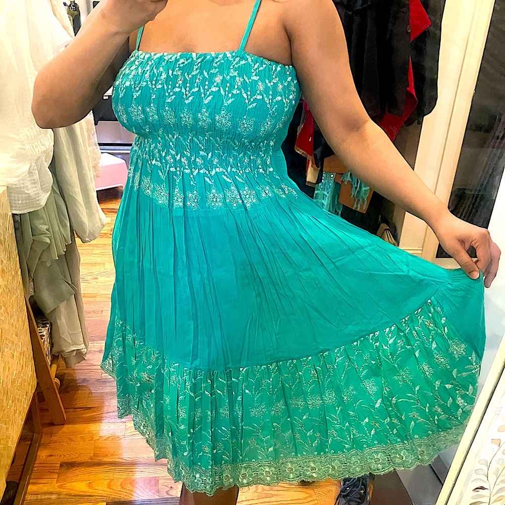 Teal Embroidered Fairycore Cotton Sundress - NWT, size S-L